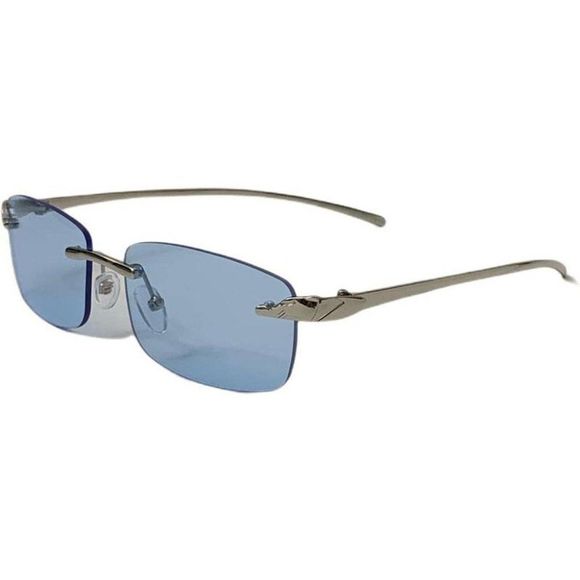 6124 | Blue Rimless Rectangle Sunglasses - Picture 3 of 5